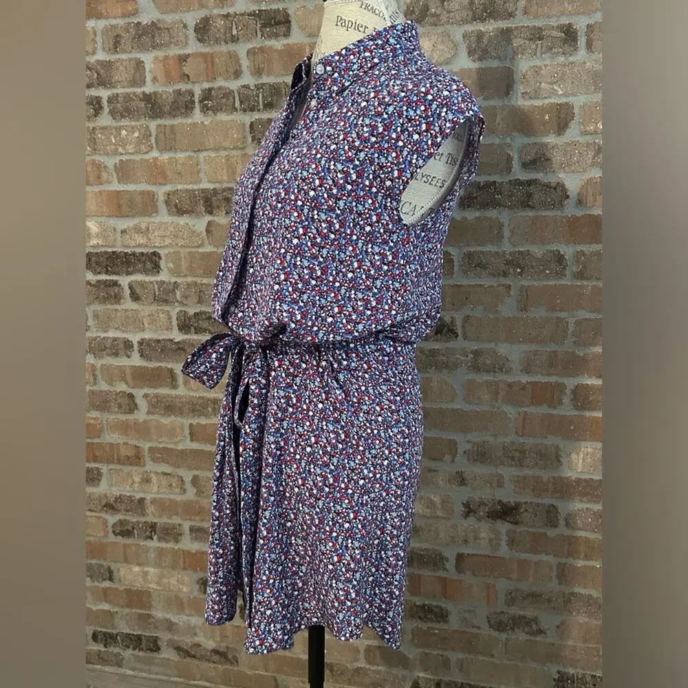 Tory burch Gigi silk shirt dress front tie red white and blue mini size 8